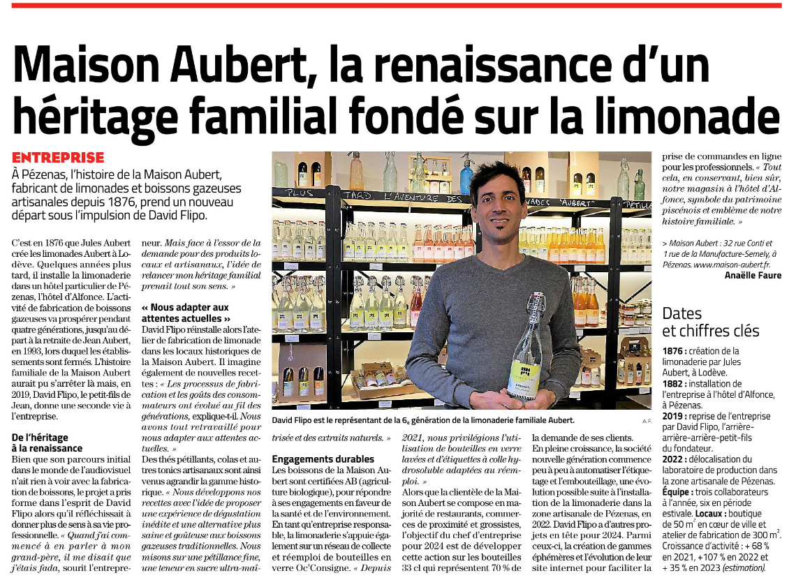 Maison Aubert dans le Midi Libre le 19 déc 2023